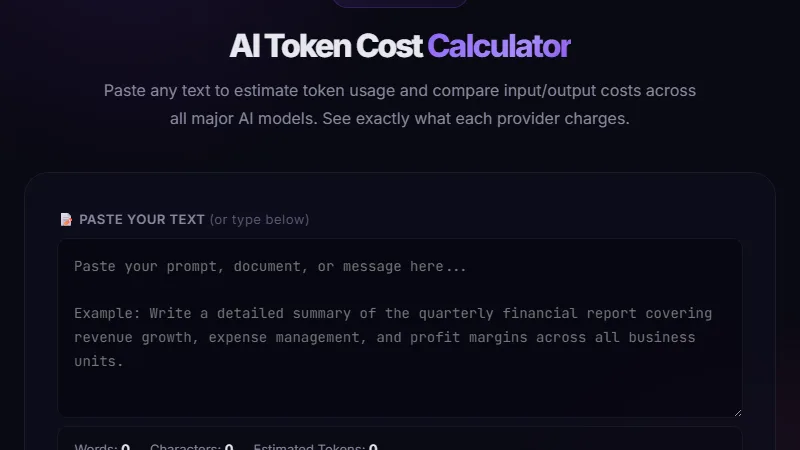 AI Token Cost Calculator — estimate AI token costs for GPT, Claude, Gemini, and other models