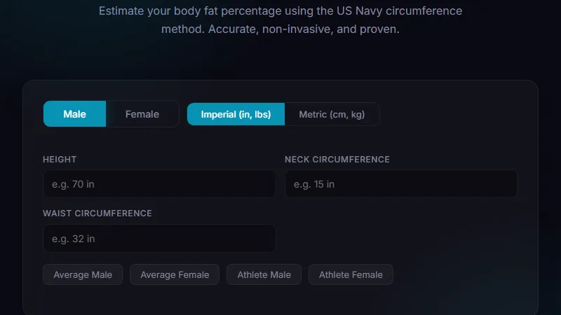 Body Fat Calculator — estimate body fat percentage using the US Navy circumference method