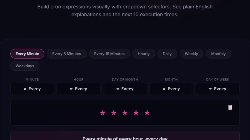 Cron Expression Builder — build and test cron expressions with plain English explanations