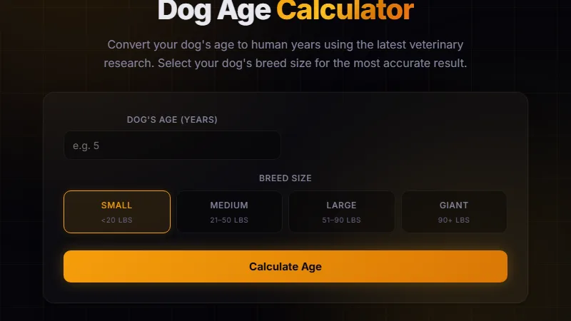 Dog Age Calculator — convert dog years to human years by breed size