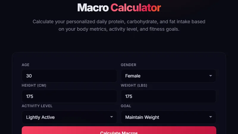 Macro Calculator — calculate daily protein, carbs, and fat needs for any fitness goal