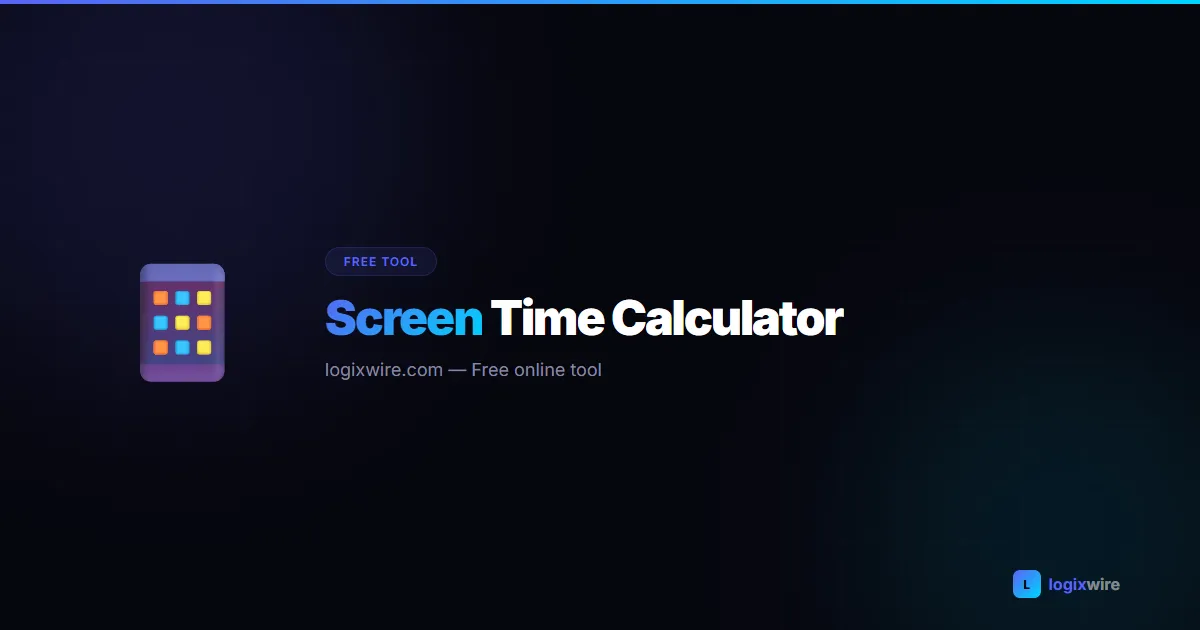 Screen Time Calculator — dashboard showing lifetime screen time in years, addiction score gauge, and comparative equivalents like books and movies