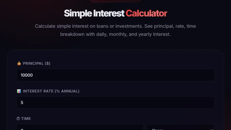 Simple Interest Calculator — calculate simple interest on loans and investments
