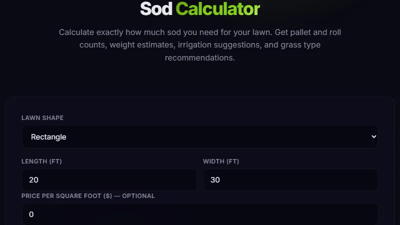 Sod Calculator — calculate how much sod you need for your lawn by shape and size