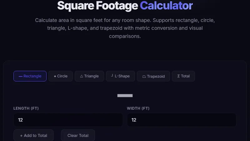 Square Footage Calculator — calculate area in square feet for any room shape