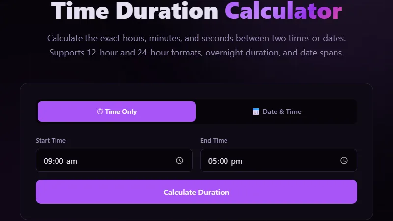 Time Duration Calculator — calculate hours, minutes, and seconds between two times