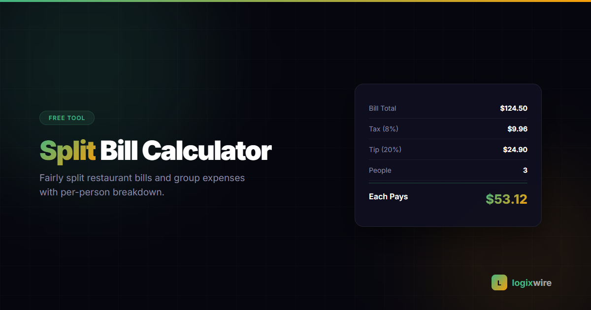 Split Bill Calculator — Free Bill Splitter Online