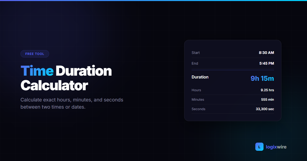Time Duration Calculator — Free Hours & Minutes Calculator